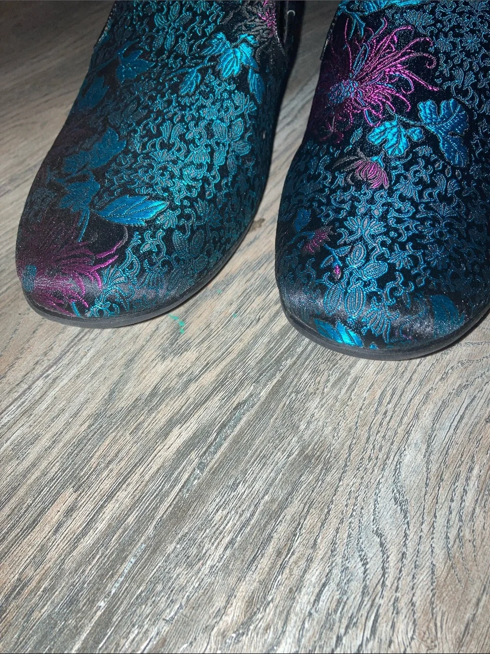 Giorgio Brutini Teal and Purple Floral Jacquard Slip-On Loafers
